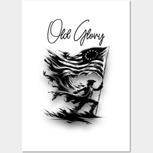 Old Glory Flag - black and white Posters and Art